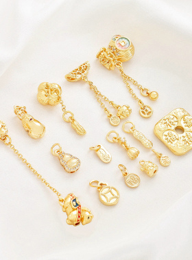 保色18K包金福禄寿禧钱袋福字饺子流苏吊坠上上签滴溜diy吊饰配件