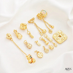 保色18K包金福禄寿禧钱袋福字饺子流苏吊坠上上签滴溜diy吊饰配件