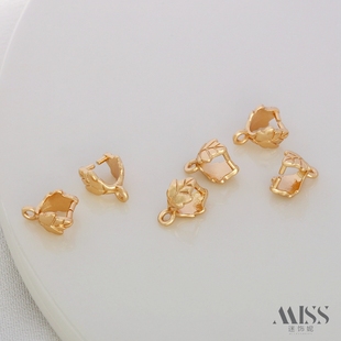 14K包金保色树叶子形夹扣瓜子扣diy手链项链玉石吊坠扣吊饰品配件