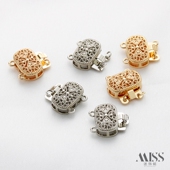 14K包金保色花式 镂空长方双挂插扣连接扣diy珍珠项链收尾饰品配件