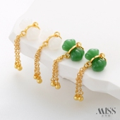 18K古法金哑金保色金镶和田青白玉流苏挂坠提溜diy项链吊饰品配件