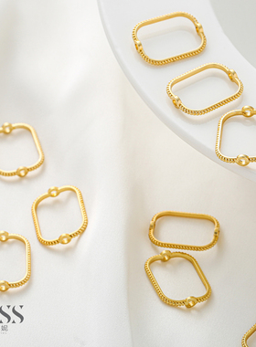 铜镀沙金配件保色花边方形套珠圈长方圈套圈穿珠diy饰品手工材料