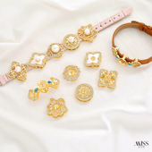 一款 两戴四叶草八宝罗盘山茶花发财树吊坠手环diy真皮女手表腕带