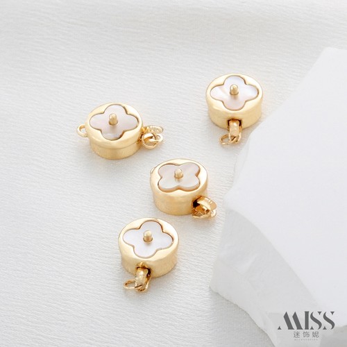 迷饰妮镶贝壳四叶草连接扣保色