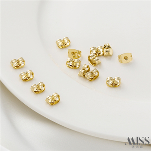 18K包金保色高端百搭双孔蝴蝶耳针塞diy耳钉扣手工耳饰品专用材料