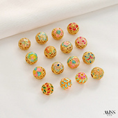 18K哑金烧蓝十二月花转运珠镂空花丝珠绣花珠diy手链项链串珠配件