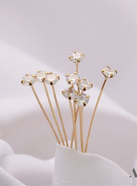 14k包金保色镶锆石T针0.5*40mm手工diy吊饰串珠连接针首饰品配件