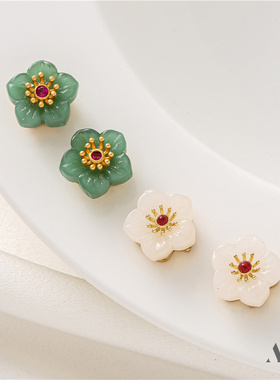 18K包金保色哑金手链隔珠镶锆石白色绿色玉石花朵diy配件项链串珠