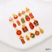 中式 国潮哑金保色滴油烧蓝福字招财吉福牌吊坠diy手链项链饰配件