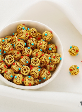 沙金镂空烧蓝红绿色通孔隔珠diy配件散珠转运珠手工手链饰品材料