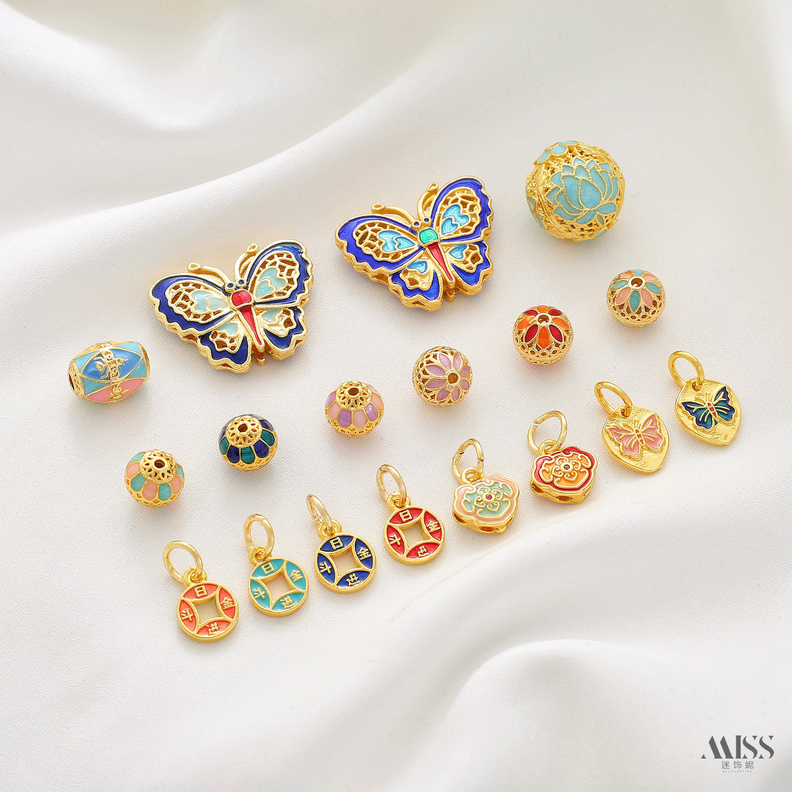 景泰蓝18K包金保色烧蓝蝴蝶如意锁吊坠镂空绣球珠隔珠diy串饰配件,饰品/流行首饰/时尚饰品新,其他DIY饰品配件,淘宝优惠券,粉丝福利购,淘宝优惠卷