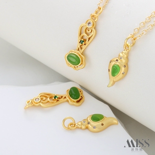 18K包金保色古法金哑金碧玉如意葫芦吊坠diy手工手链项链饰品配件