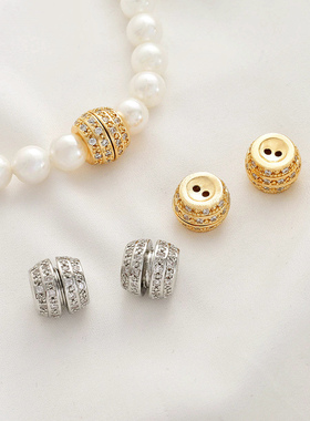 14K包金保色满镶锆石收尾螺丝扣旋转连接扣diy珍珠手链项链扣配件