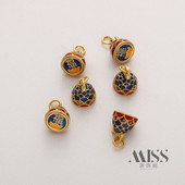 18k包金保色哑金彩色滴油福字元 宝吊坠diy手工手链项链首饰品配件