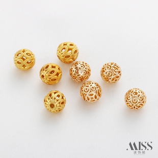 14K包金保色哑金镂空玫瑰花球圆珠隔珠diy手链项链绣花珠饰品配件