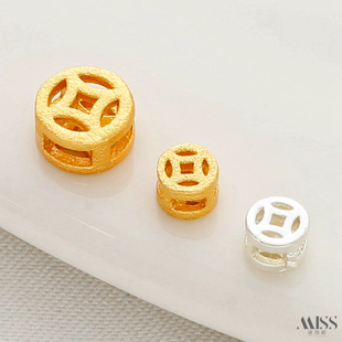 老金喷沙金立体镂空铜钱币隔珠diy手链项链手串珠散珠首饰品配件