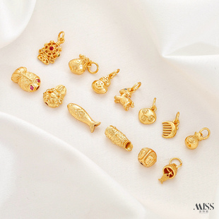 铜镀24K真金保色四面佛年年有鱼隔珠小马钱袋梳子吊坠diy饰品配件