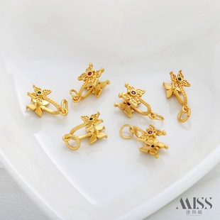 18K包金保色哑金蝴蝶平安扣夹扣瓜子扣吊坠diy手链项链首饰品配件