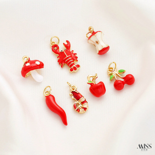 保色立体红色滴油苹果蘑菇辣椒龙虾螃蟹吊坠diy手链项链吊饰配件