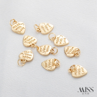 14K包金保色made love英文桃心爱心吊坠diy手链项链挂件配件 with