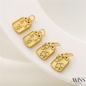 18K沙金哑金保色上上签花朵吊牌吊坠diy手工手链项链吊饰挂件配件