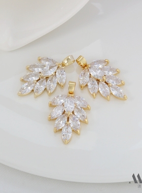 迷饰妮铜包金保色锆石树叶子吊坠