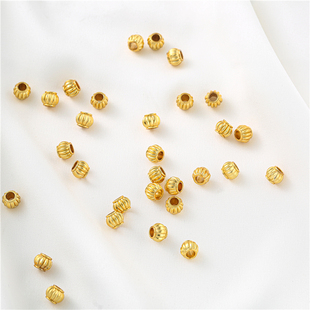 18K古法金大孔南瓜珠6mm复古哑金珠灯笼珠diy饰品配件手链项链珠
