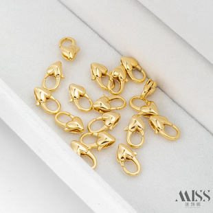 14K包金桃心形爱心龙虾扣diy配件保色连接扣尾扣手工饰链饰品材料