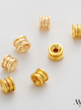 14K包金保色双层目字凹槽大孔桶珠4*6mm隔珠diy手链项链饰品配件