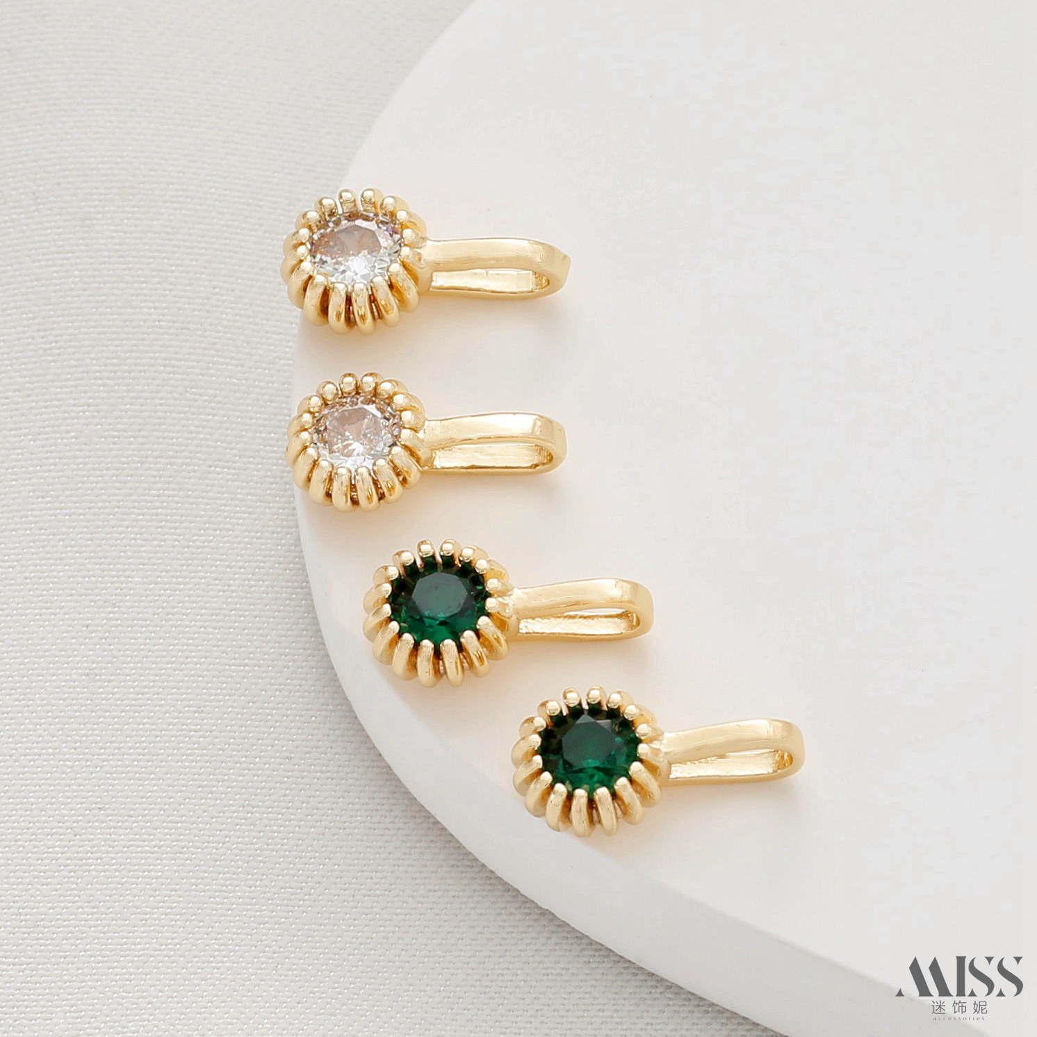 14K包金保色镶单钻锆石吊坠挂件diy珍珠项链手链隔珠隔片饰品配件