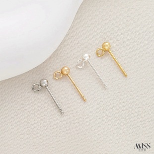 14K包金保色开口挂圈豆豆耳钉耳针18K真金diy耳钉耳饰配件