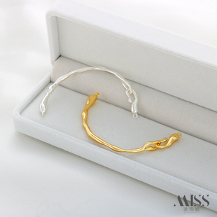 14K铜镀真金保色不规则半圆树枝手镯diy手工手链珍珠手串饰品配件