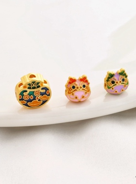 沙金烧蓝强保色抱抱龙大钱袋隔珠diy手链手绳手串景泰蓝饰品配件