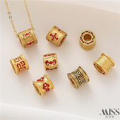 强保色哑金沙金滴油吉祥双喜大孔转运桶珠diy手工手串链隔珠配件