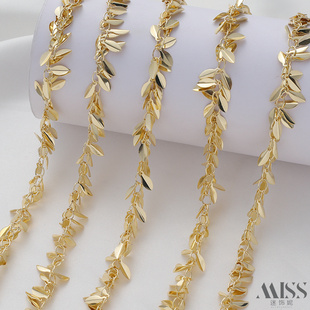 14K包金保色光面树叶子手工散链条diy配件手链项链耳饰挂链装饰链