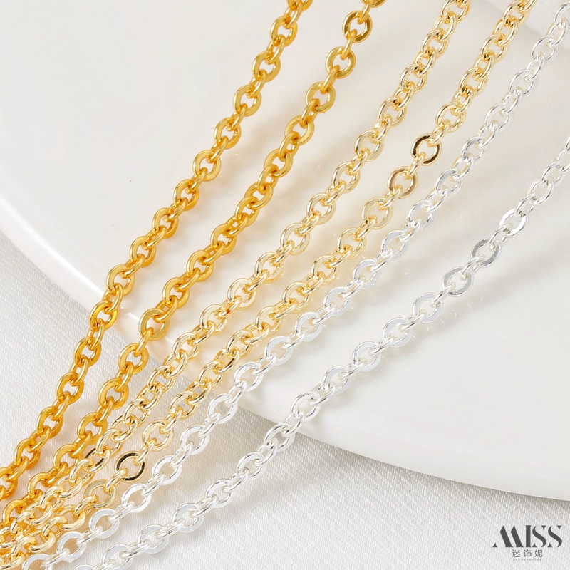 14K哑金银色3.0mm加厚加强扁O链子O字链条diy手工手链项链配件1米