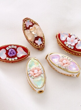 尼泊尔珠藏式贴花印巴风格复古椭圆隔珠diy编绳挂件异域饰品配件