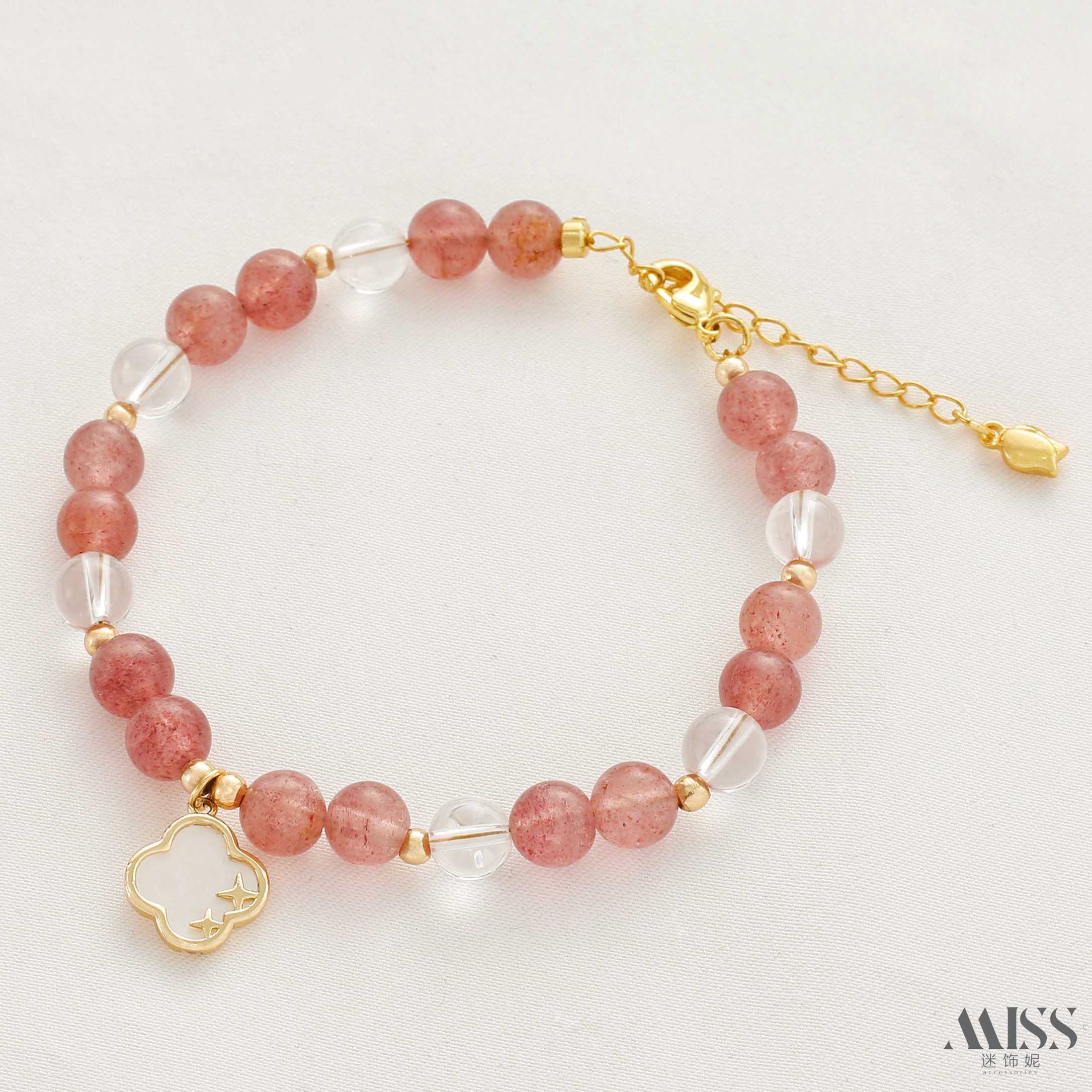 保色延长链手链配件材料包diy首饰珍珠水晶招桃花草莓晶黑曜石