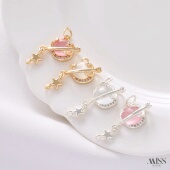 14K包金保色镶嵌猫眼石锆石星月宇宙星球吊坠diy手链项链耳饰配件