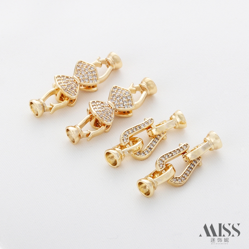 迷饰妮锆石双扣头连接扣保色