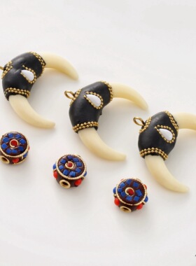 尼泊尔风藏式仿象牙牛角月牙形C形复古吊坠diy项链车挂钥匙扣配件