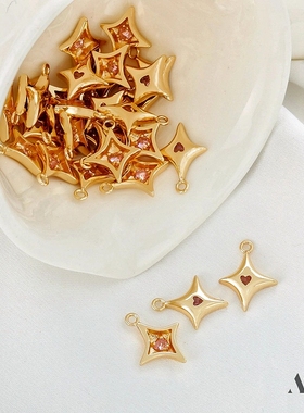 14K包金保色锆石爱心星芒吊坠diy星星挂件手工手链项链首饰品配件
