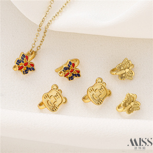 18K包金链接扣平安扣保色哑金吊扣福字花朵搭扣diy镀金挂钩扣配件