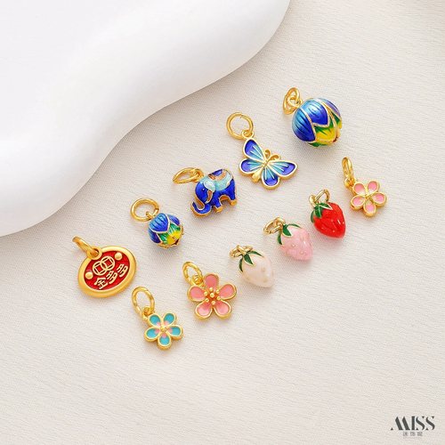 祢饰妮铜镀金景泰蓝烧蓝滴油吊坠