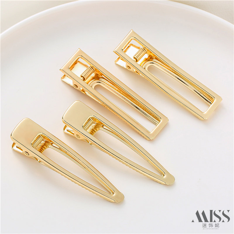 14K包金保色韩国镂空水滴形长方框形鸭嘴夹diy一字夹头饰发夹配件