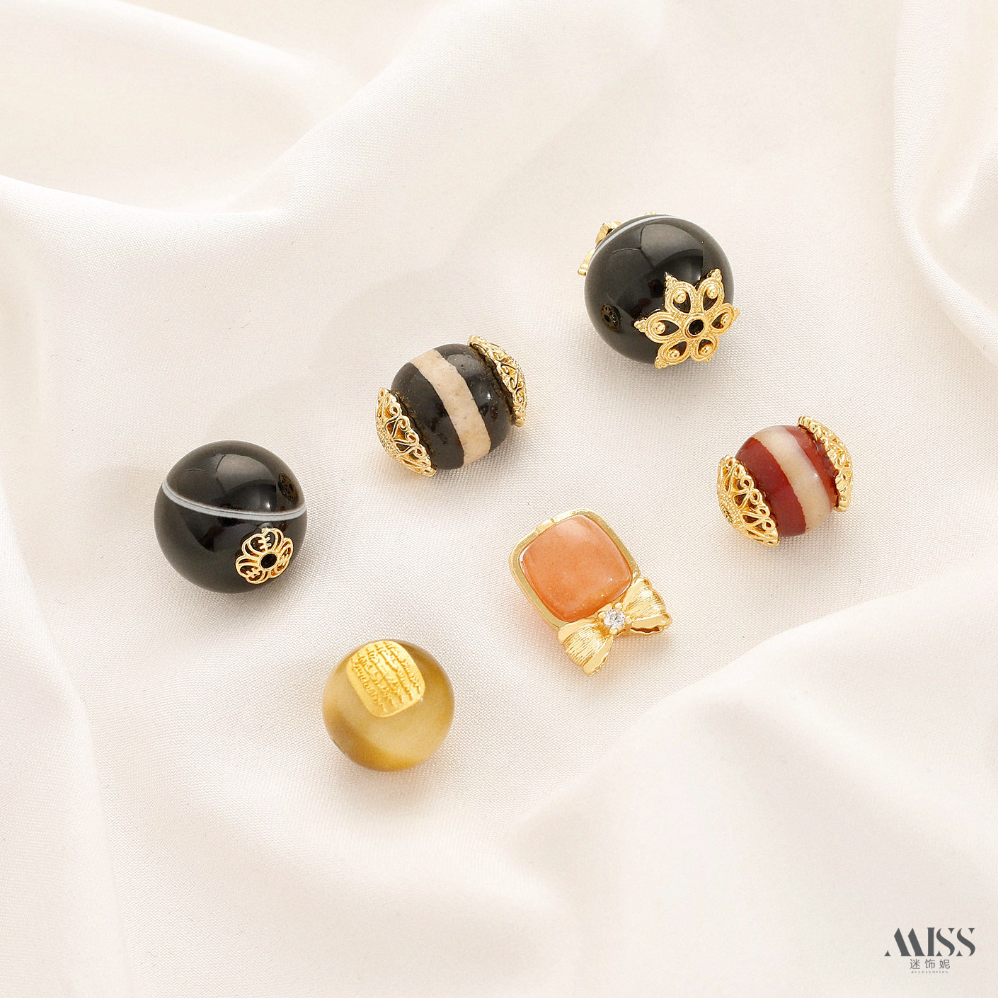 天然天眼板珠金虎眼五条经圆珠祛百病药师玛瑙天珠diy串饰18K配件