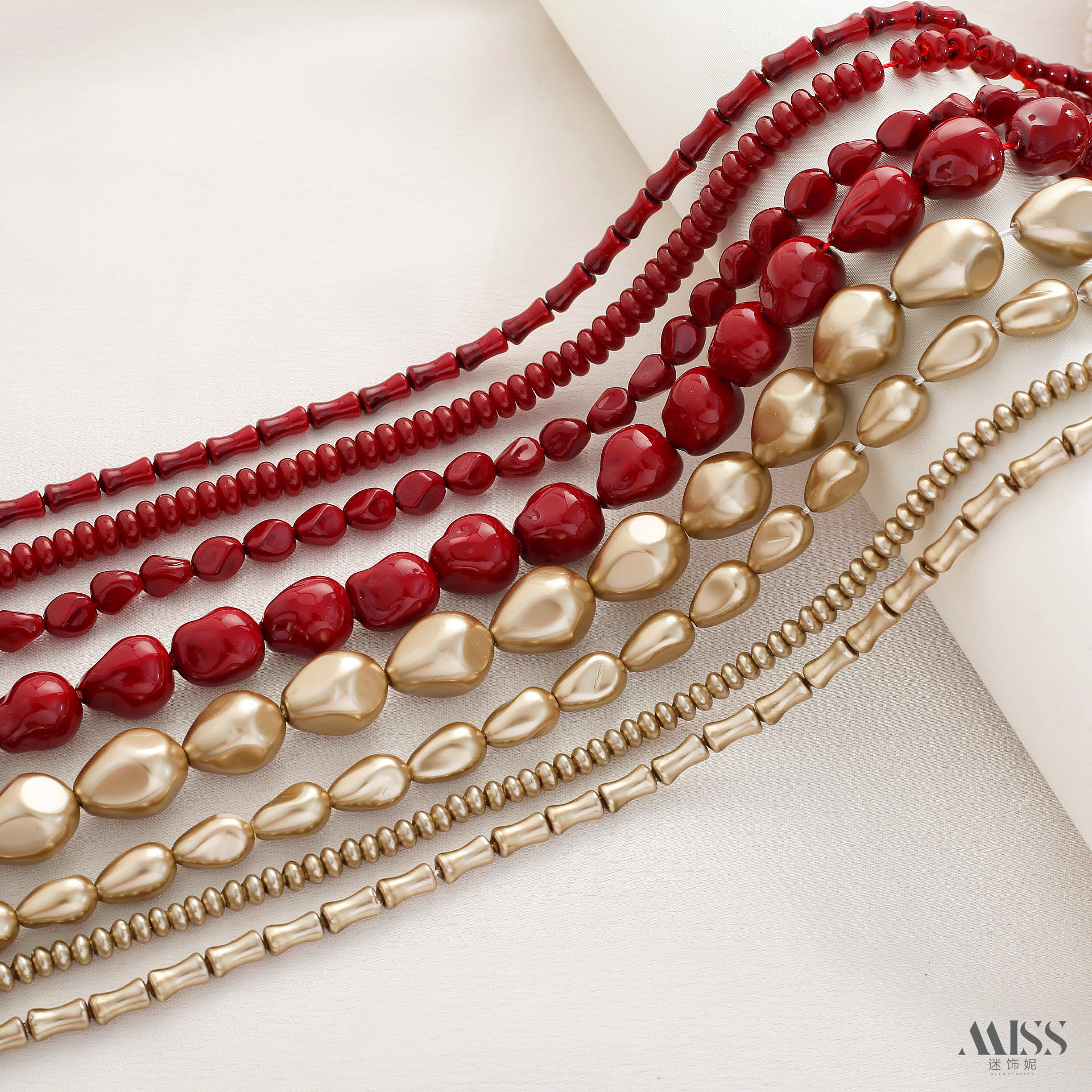 天然贝壳仿施华洛红色香槟金巴洛克竹节算盘珠隔珠diy串饰品配件