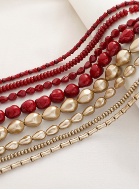 天然贝壳仿施华洛红色香槟金巴洛克竹节算盘珠隔珠diy串饰品配件