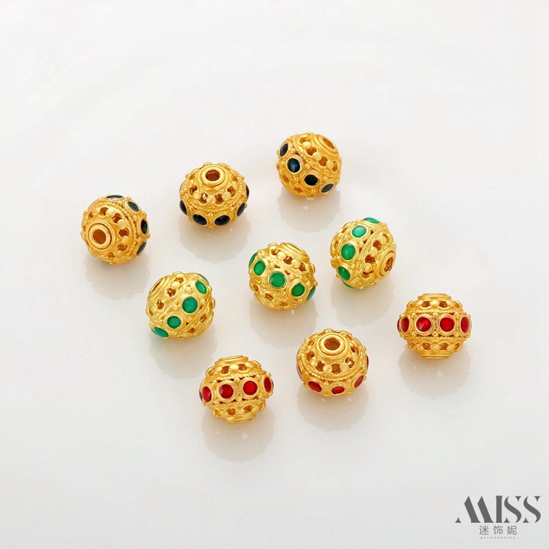 迷饰妮铜包金保色蜻蜓眼镂空珠