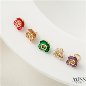 14K包金保色彩色锆石小花吊坠diy配件手工手链项链小吊饰饰品装 饰